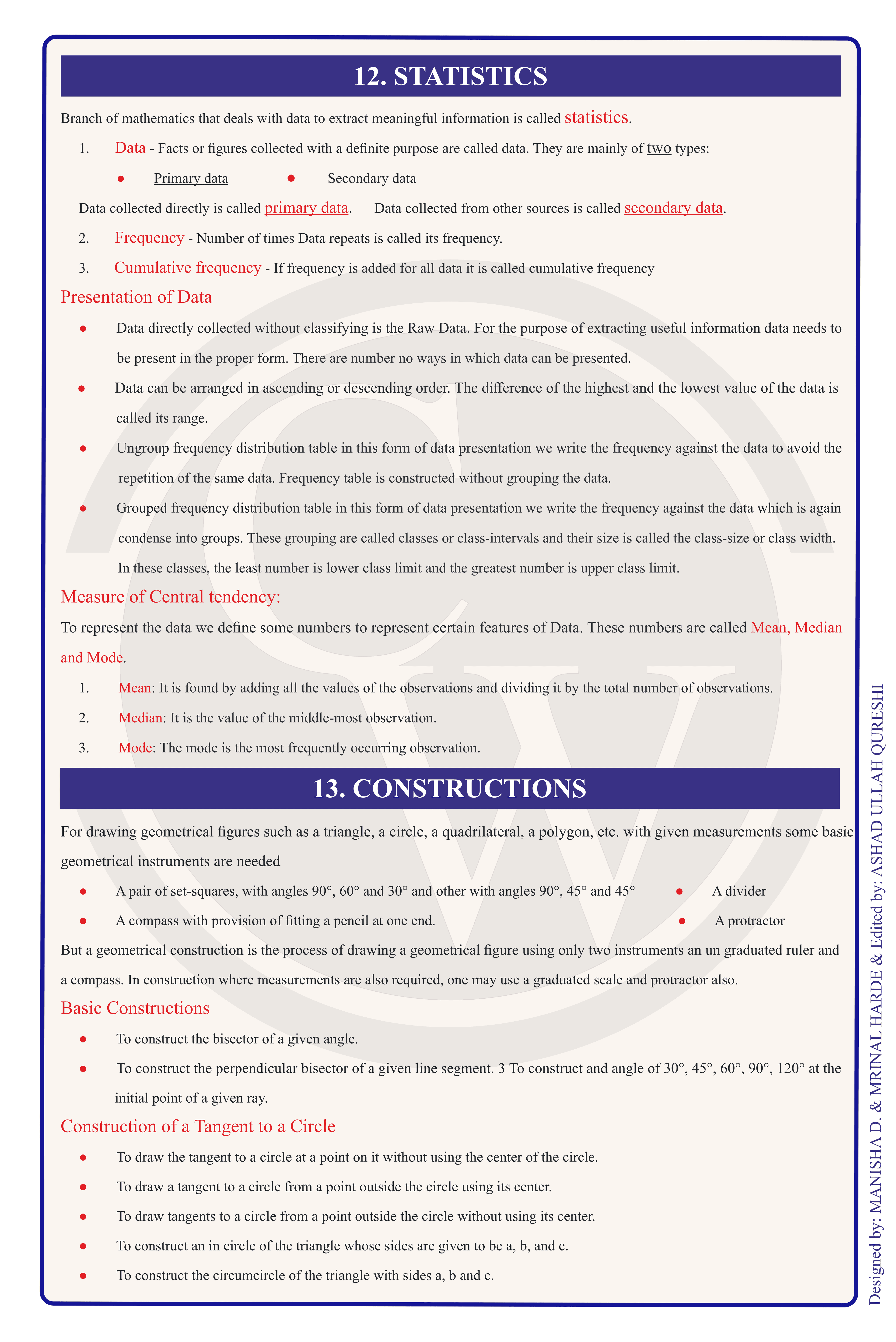 Class 10 Maths Formula Chart 10 — Mensuration & Areas Related to Circles