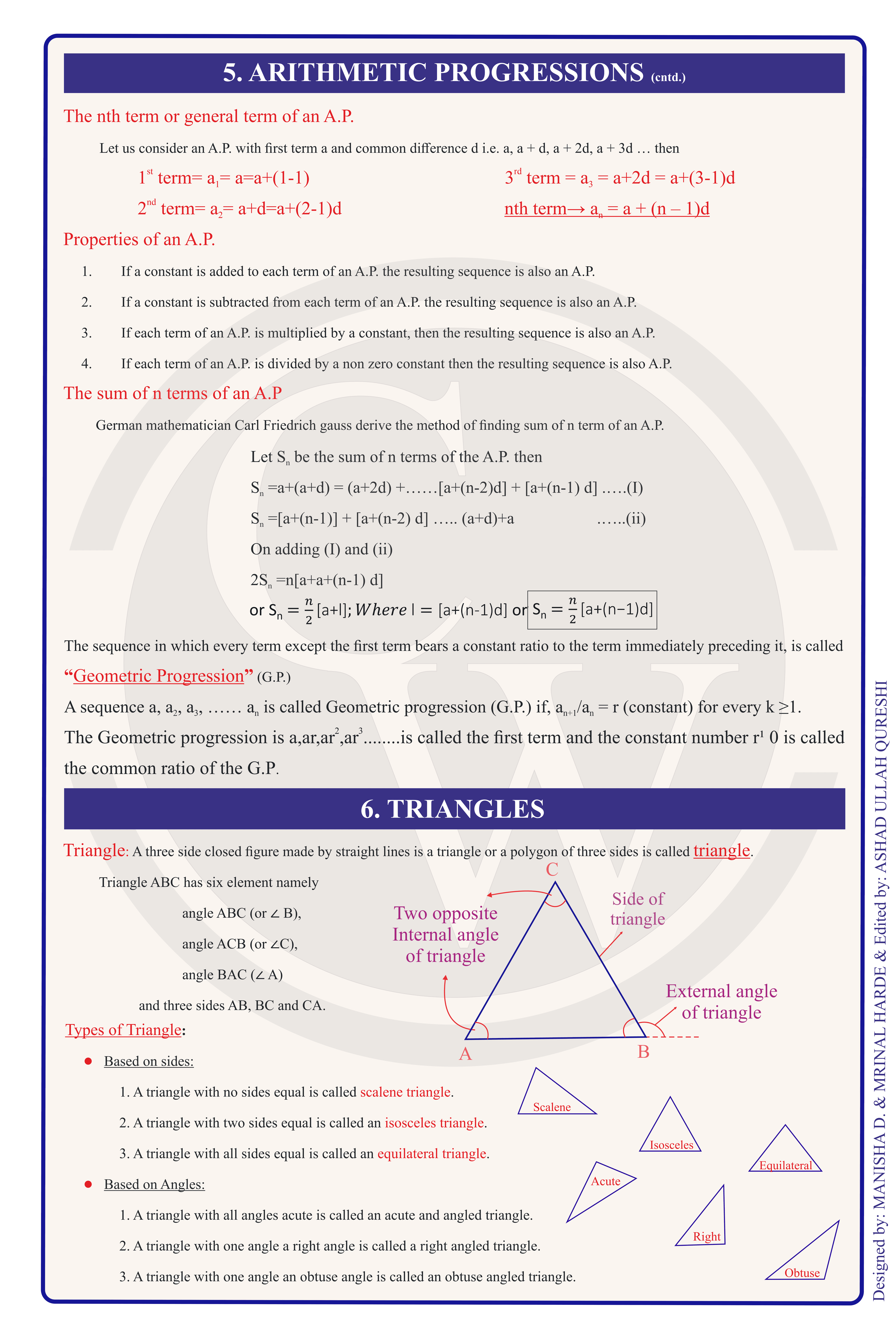 Class 10 Maths Formula Chart 5 — Quadratic Equations & Arithmetic Progressions