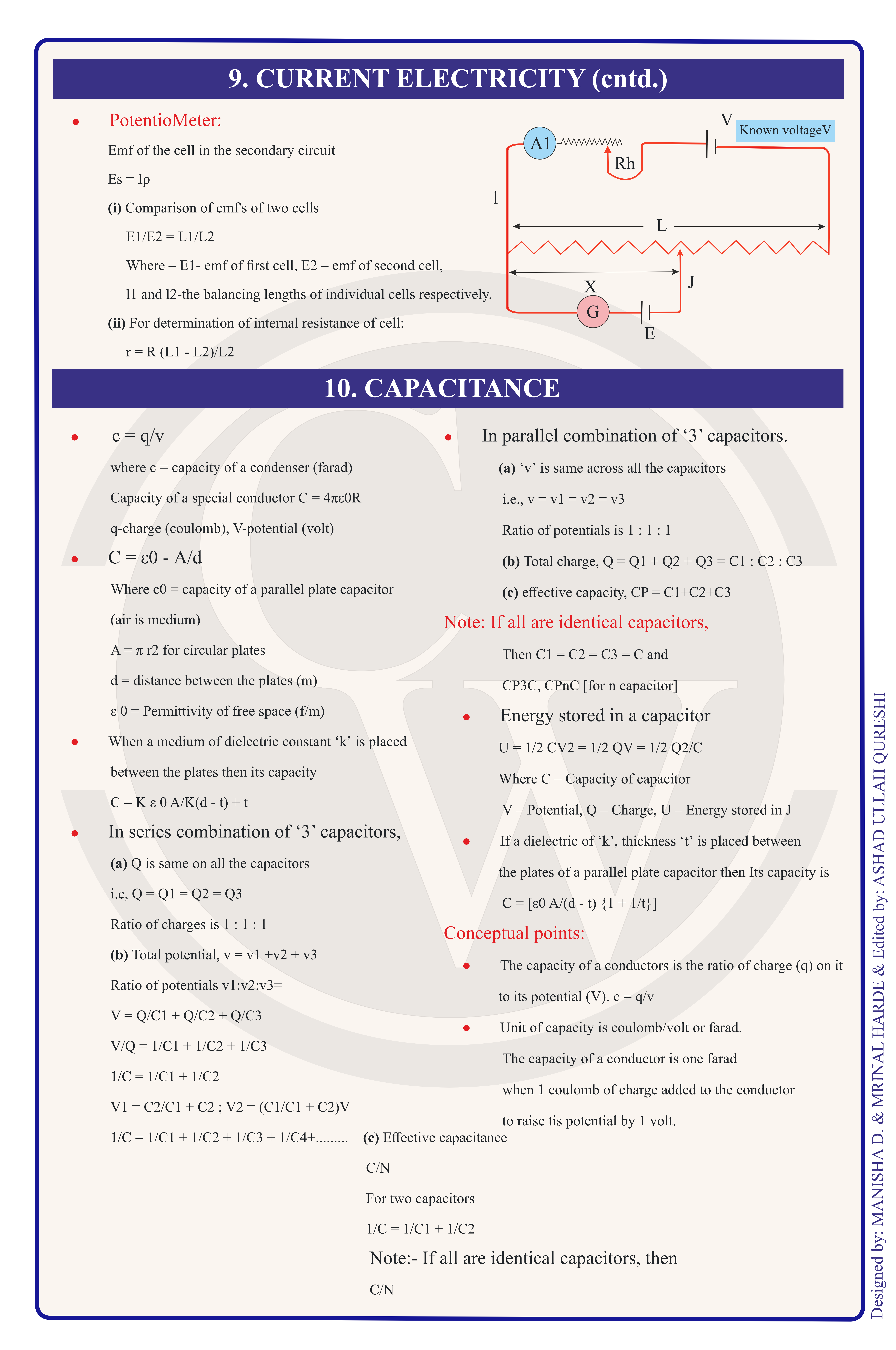 Class 12 Physics Formula Chart 12 — Current Electricity & Capacitance