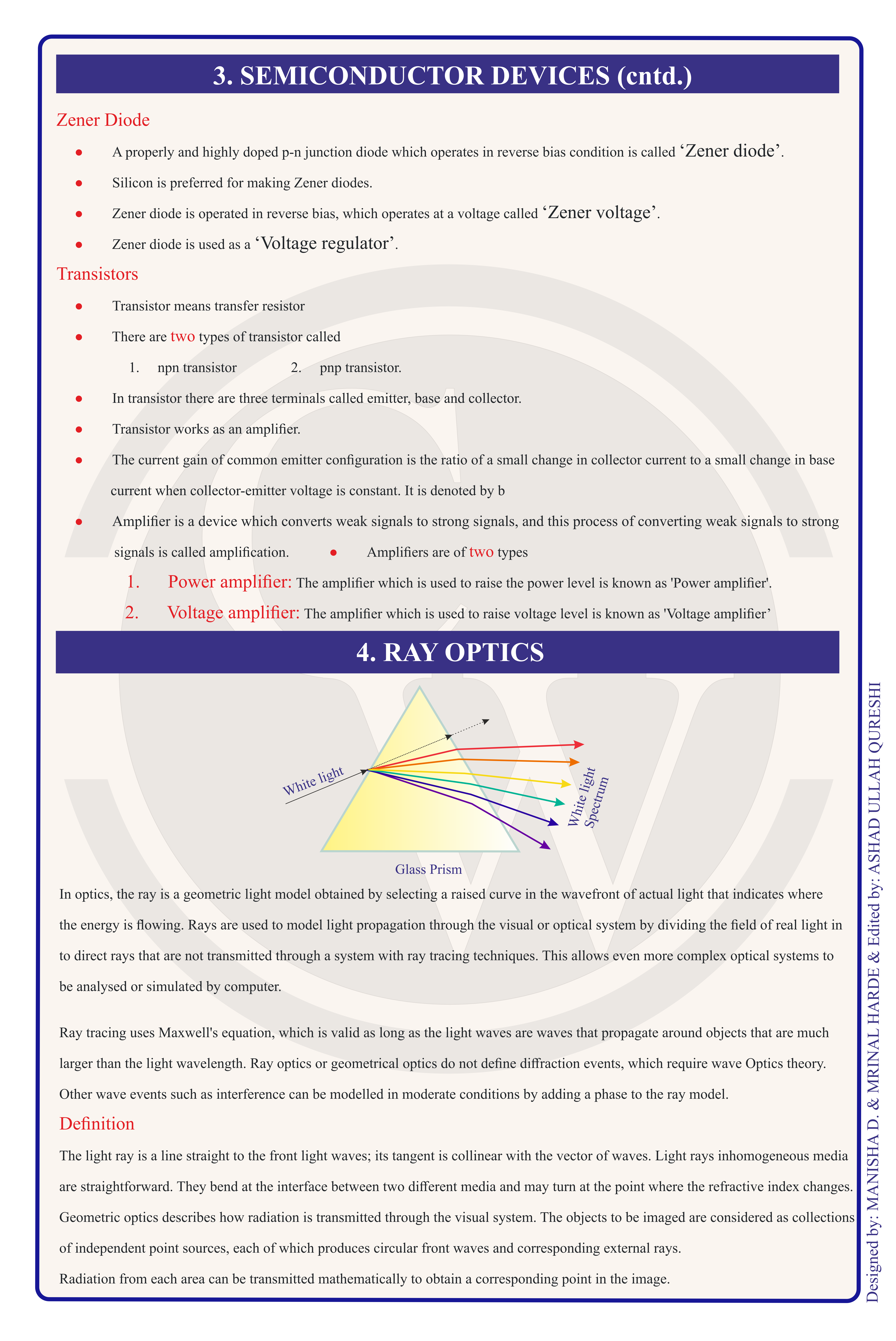 Class 12 Physics Formula Chart 4 — Semiconductors & Ray Optics