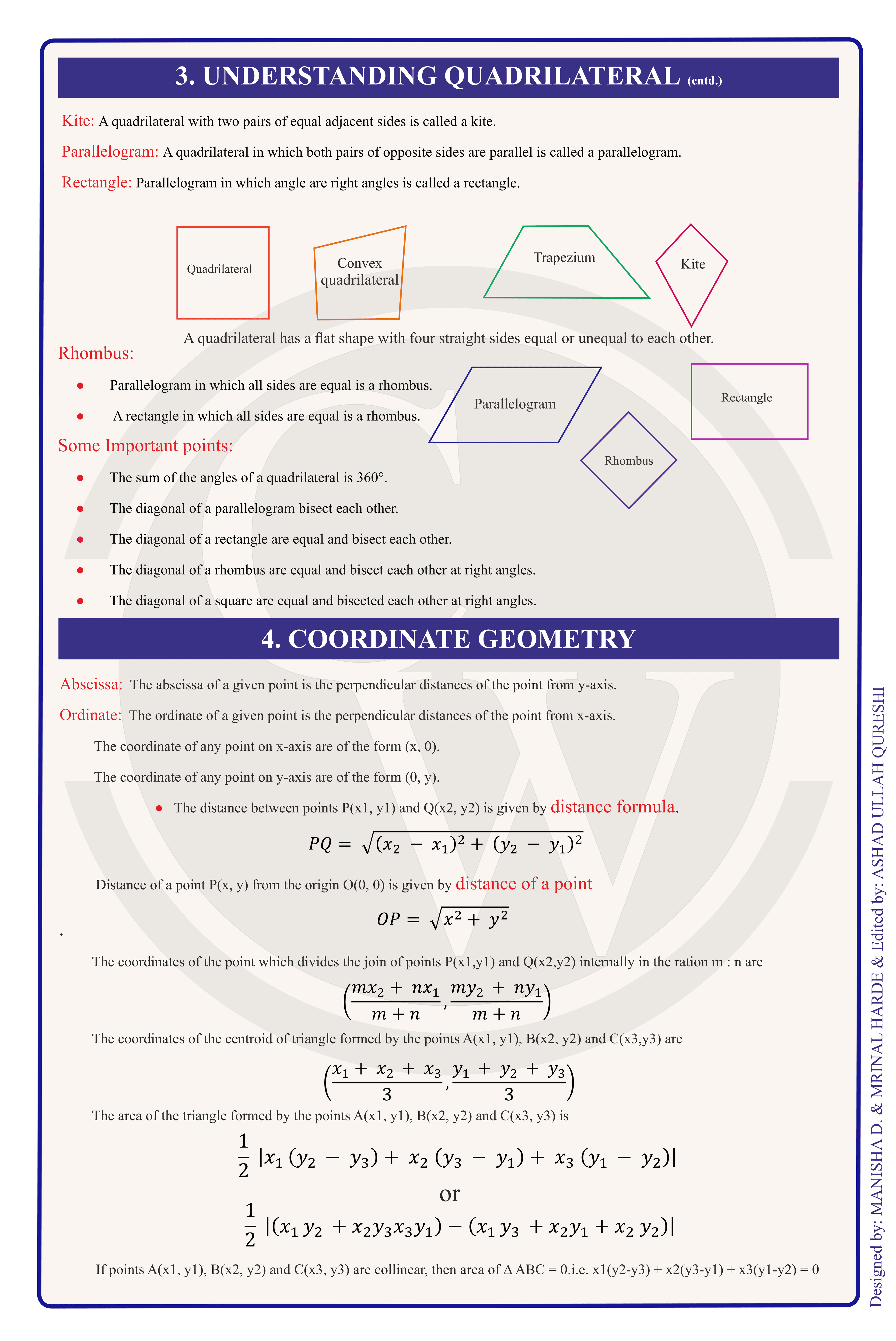 Class 8 Maths Formula Chart 2 — Quadrilaterals & Coordinate Geometry