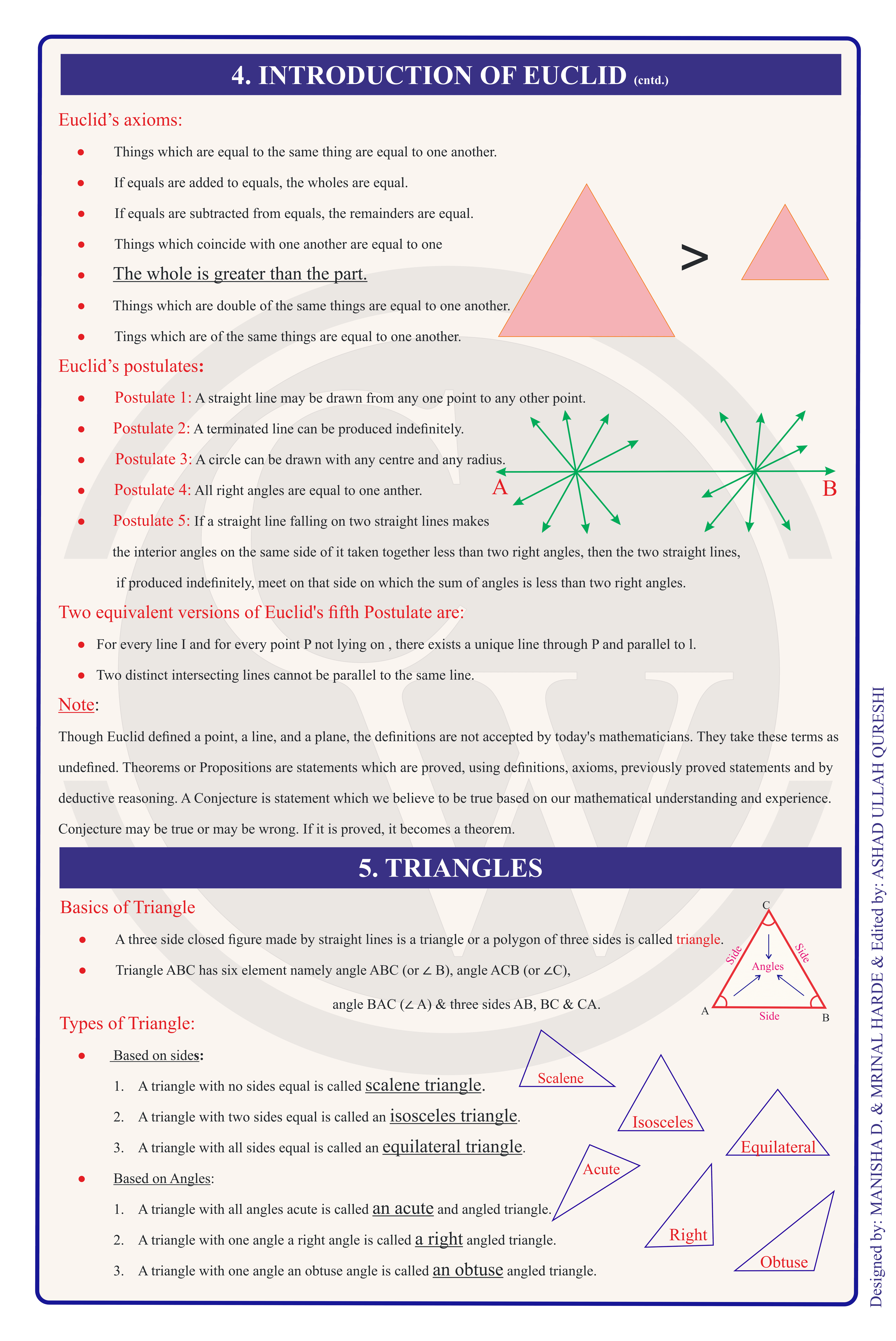 Class 9 Maths Formula Chart 4 — Euclid's Axioms & Triangles