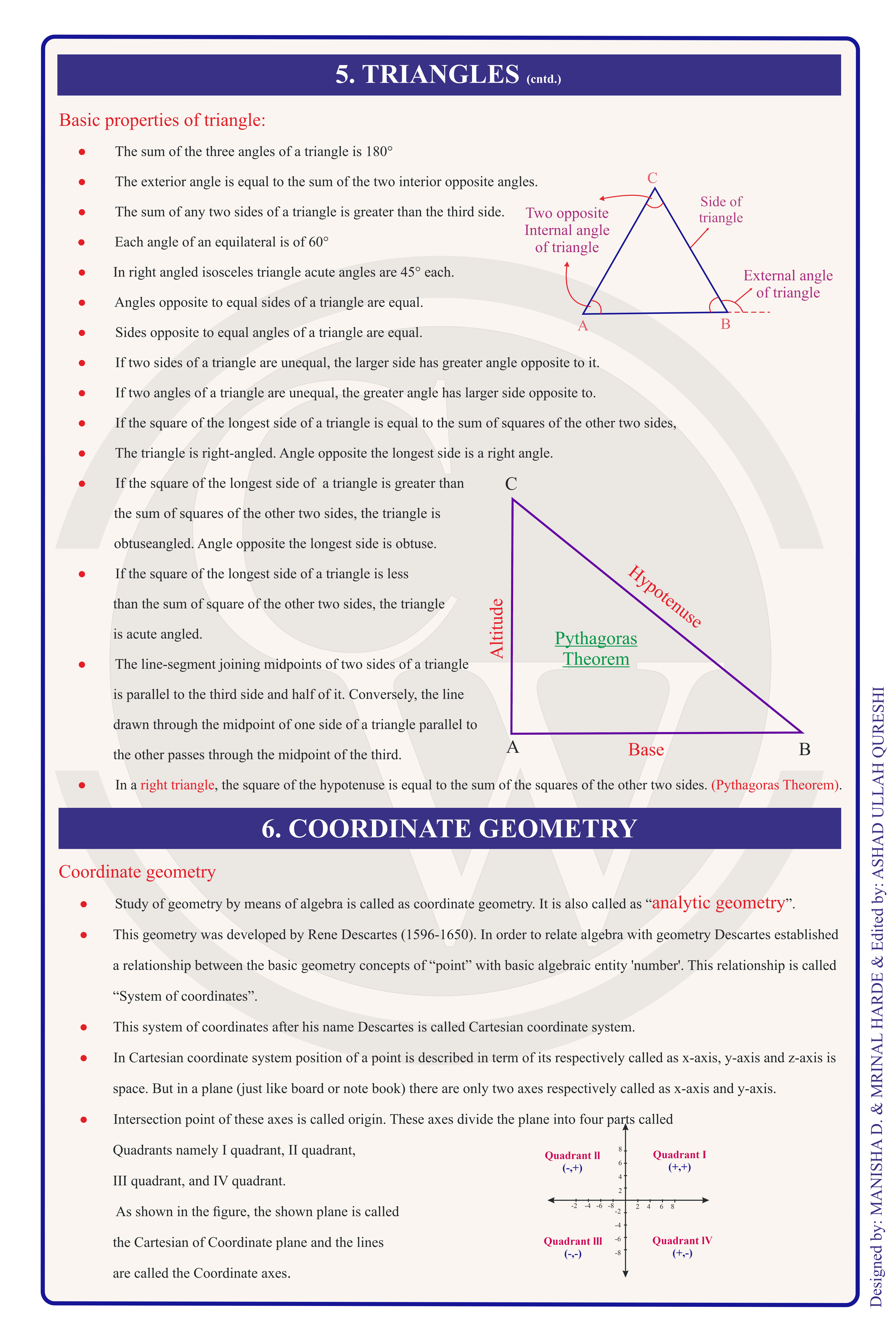 Class 9 Maths Formula Chart 5 — Triangle Properties & Coordinate Geometry